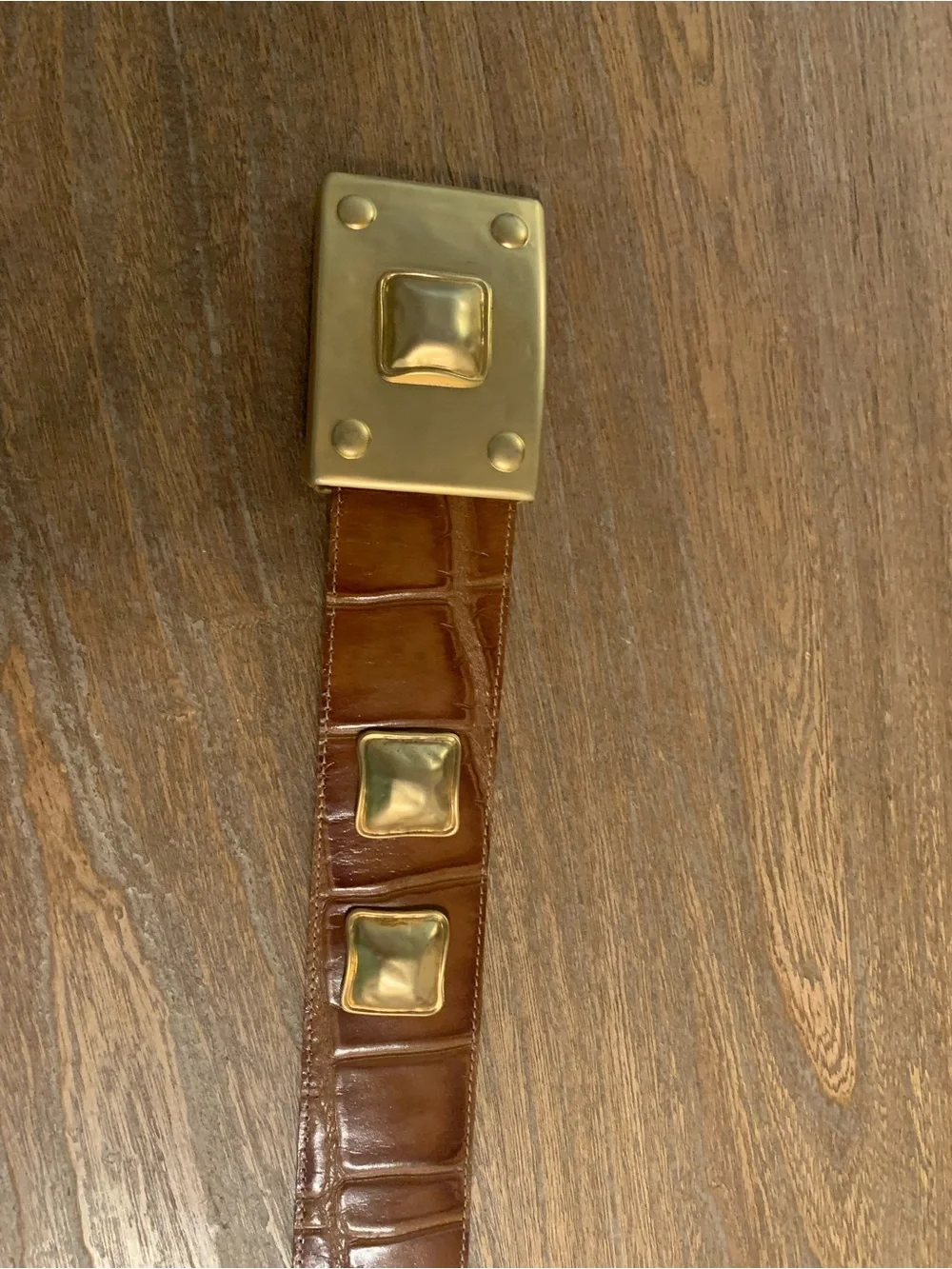 Vintage Marcella Romaya Embossed Crocodile Leather Belt Brown Gold Western